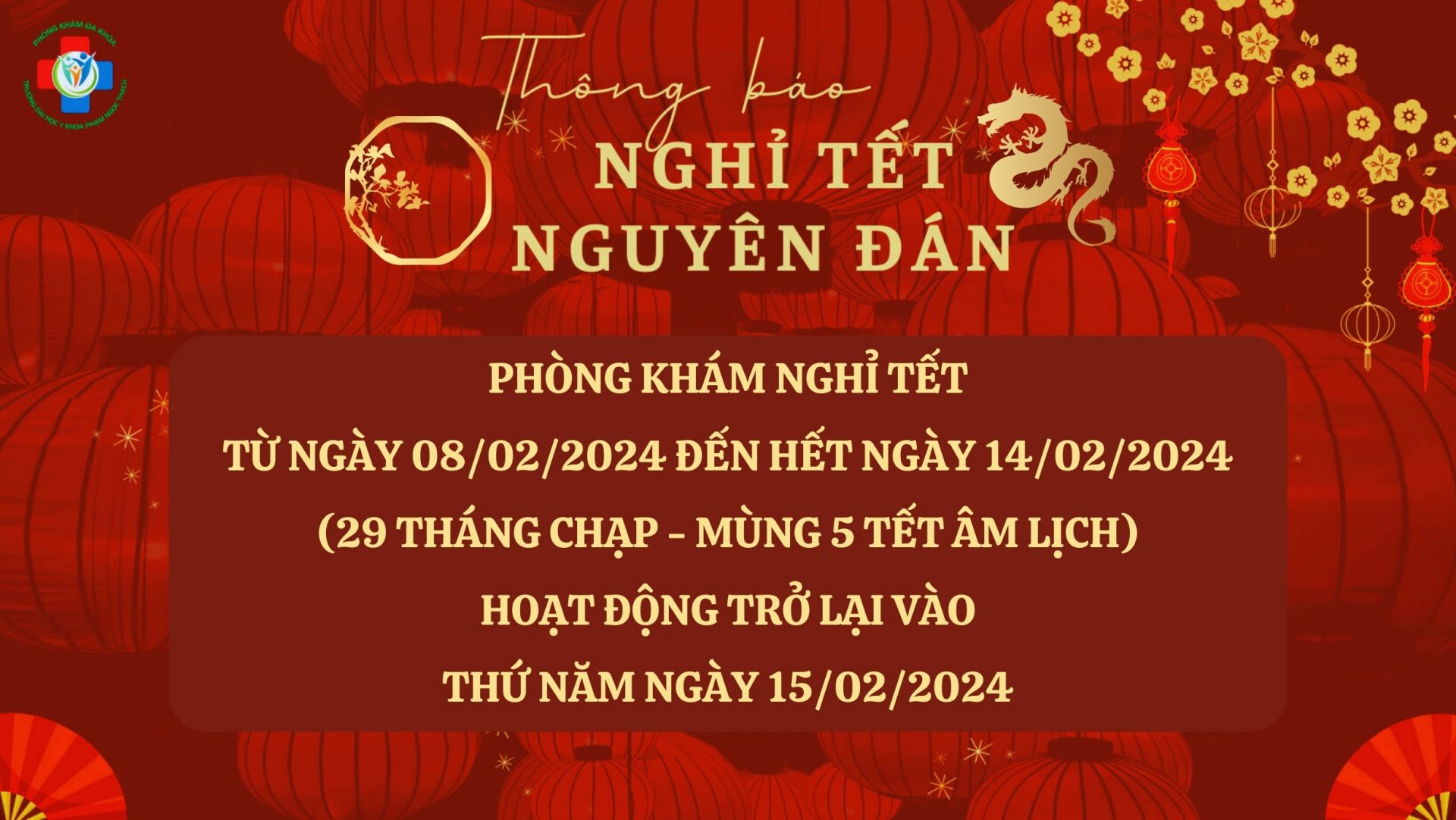 THÔNG BÁO LỊCH NGHỈ TẾT NGUYÊN ĐÁN GIÁP THÌN NĂM 2024