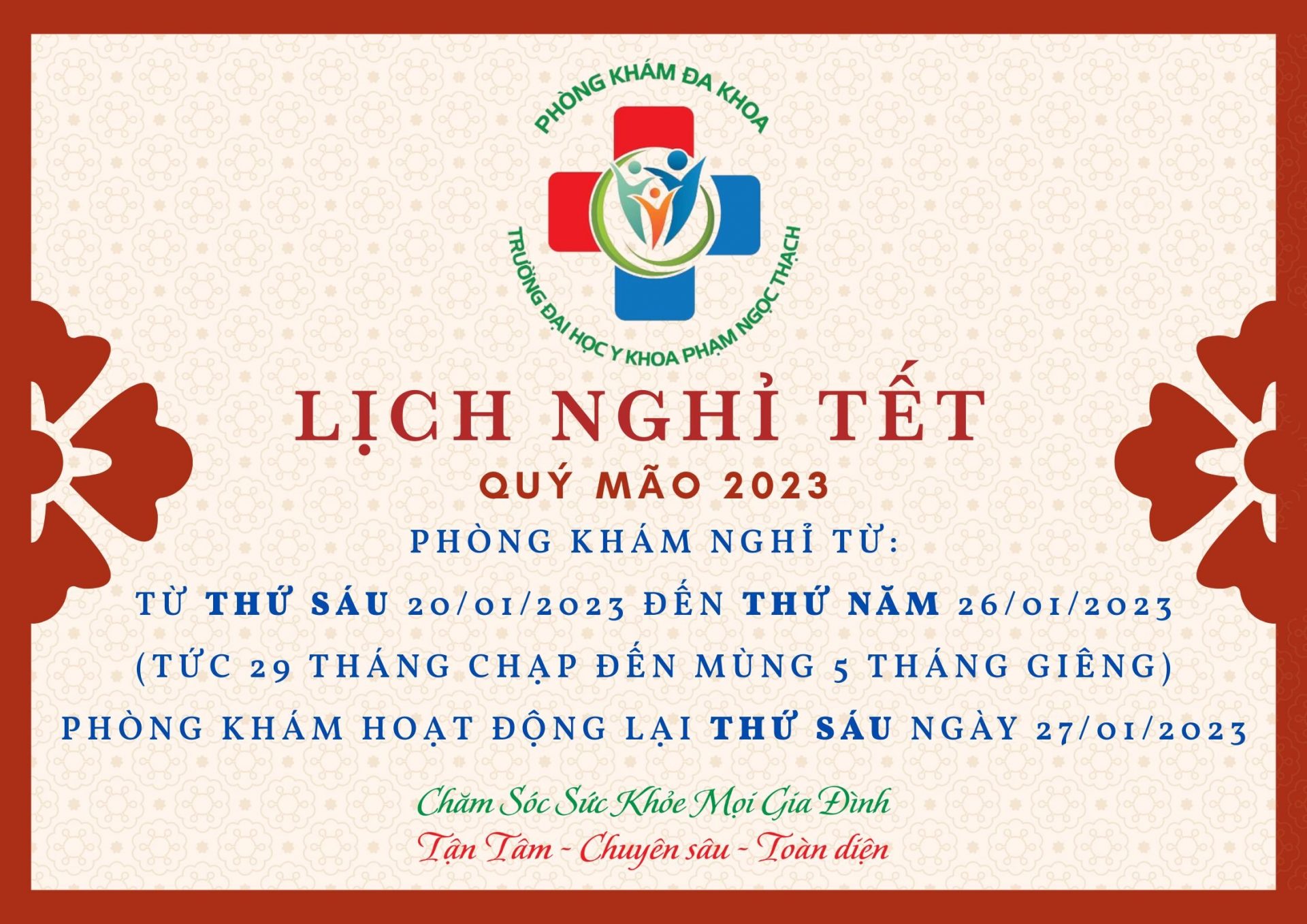 THÔNG BÁO LỊCH NGHỈ TẾT NGUYÊN ĐÁN QUÝ MÃO NĂM 2023