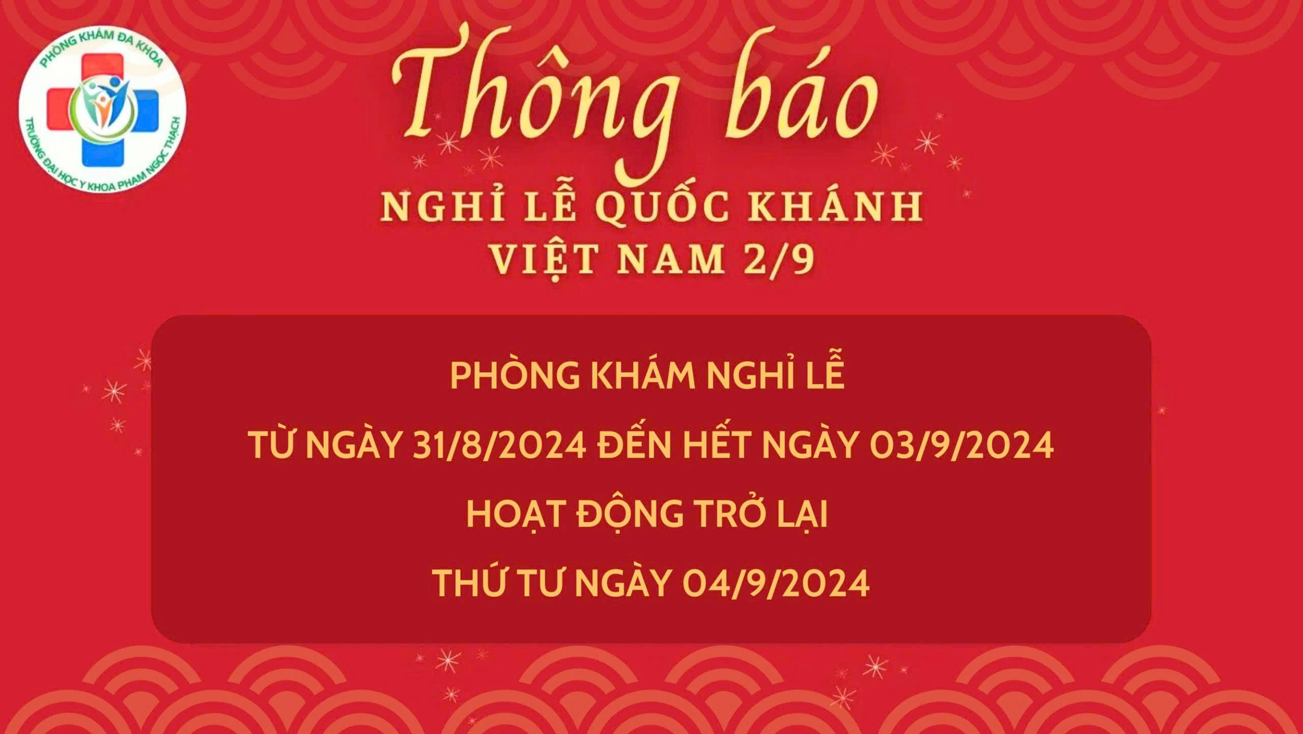 [THÔNG BÁO] LỊCH NGHỈ LỄ QUỐC KHÁNH 2/9/2024